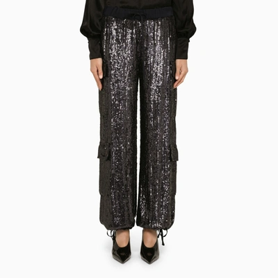 P.a.r.o.s.h Blue Sequin Cargo Trousers In Azul