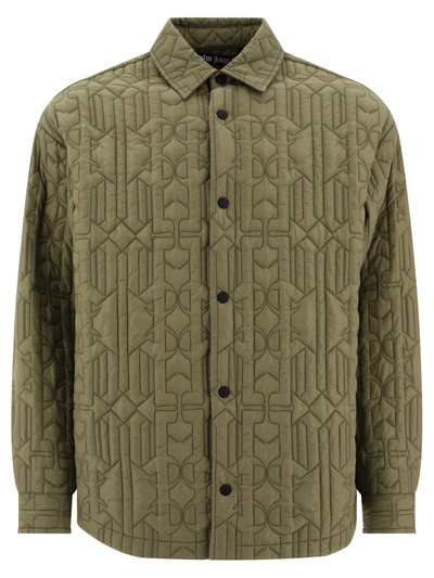 Palm Angels Monogram Quilted Nylon Overshirt In Military