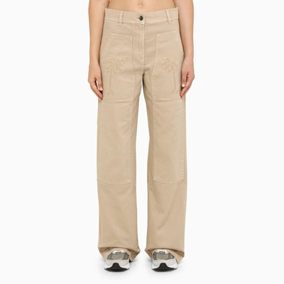 Palm Angels Mid-rise Straight-leg Trousers In Cream