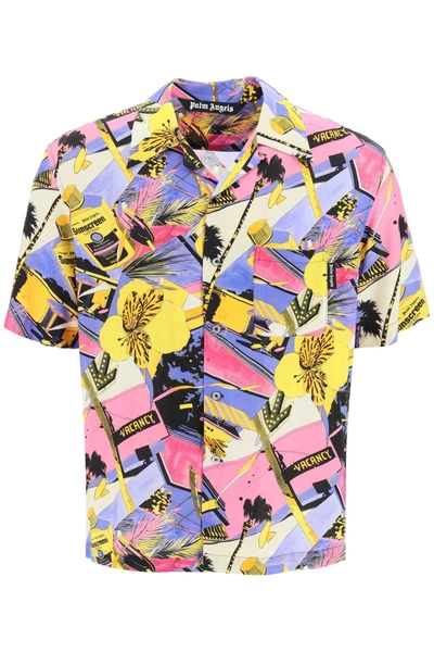 Palm Angels Miami-print Canvas Bowling Shirt In Multicolor