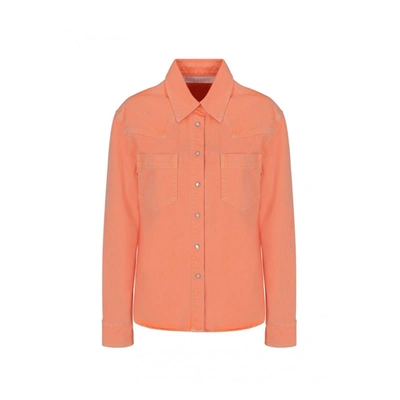 Palm Angels Curved Logo Denim Shirt In Orange