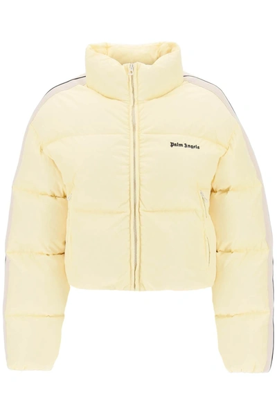 Palm Angels Cropped Puffer Jacket With Bands On Sleeves In Yellow