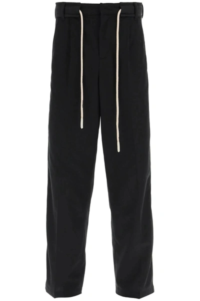 Palm Angels Drawstring Cotton Pants With Side Bands In Black