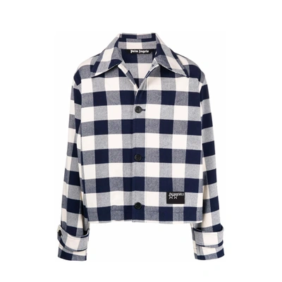 Palm Angels Logo-print Checked Cotton-flannel Shirt In Blue