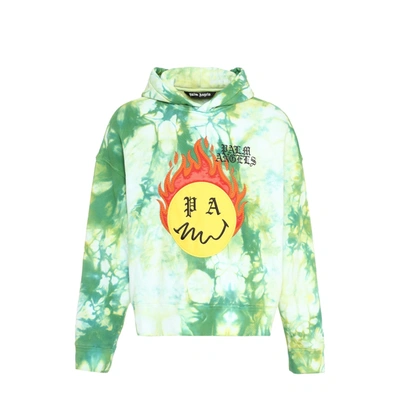 Palm Angels Hoodie Patch Sweatshirt In Green