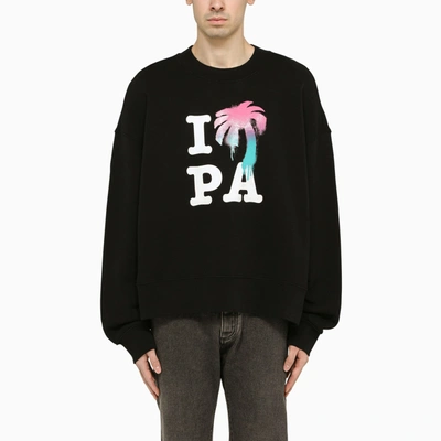 Palm Angels I Love Pa Black Crewneck Sweatshirt With Print