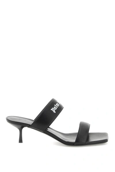 Palm Angels 55mm Logo Leather Sandals In Black White (black)