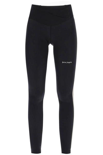 Palm Angels Leggings With Contrasting Side Bands In Black White