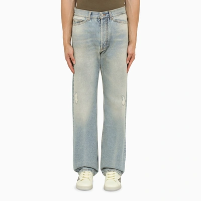 PALM ANGELS PALM ANGELS LIGHT BLUE DENIM MONOGRAM JEANS