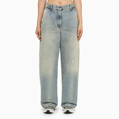 Palm Angels Paris Cotton Denim Wide Jeans In Blue
