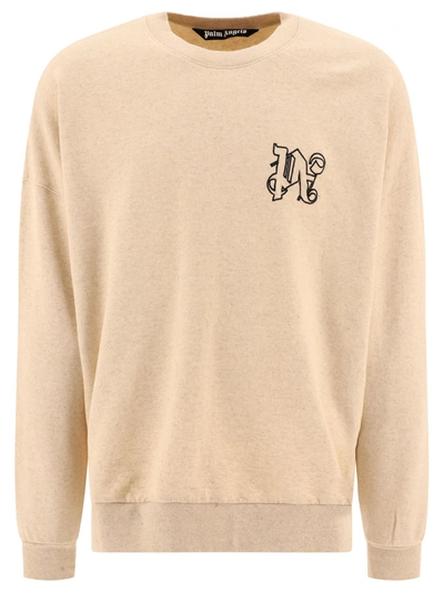 Palm Angels Logo Embroidered Crewneck Sweatshirt In Beige