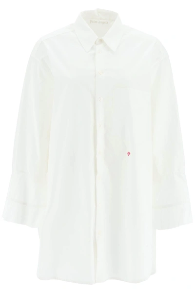 Palm Angels Shirt Dress With Bell Sleeves In White Black (white)