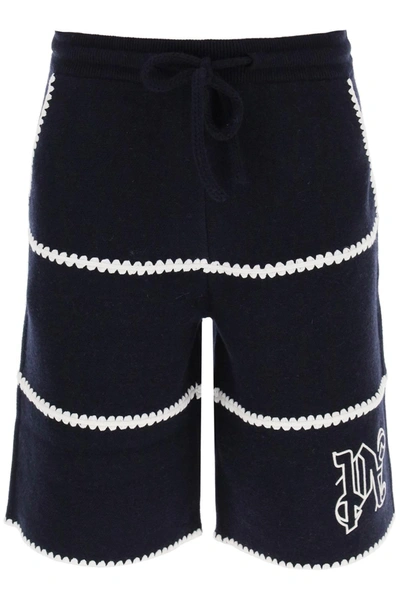 Palm Angels Wool Knit Shorts With Contrasting Trims In Multicolor
