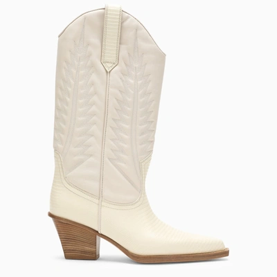 Paris Texas Bone Western Boot With Embroidery In Beige