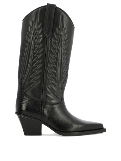 Paris Texas Rosario Embroidered Textured-leather And Croc-effect Leather Knee Boots In Black