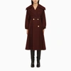 PATOU PATOU WINE WOOL DOUBLE BREASTED COAT
