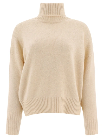 Peserico Turtleneck With Rhinestones In Beige