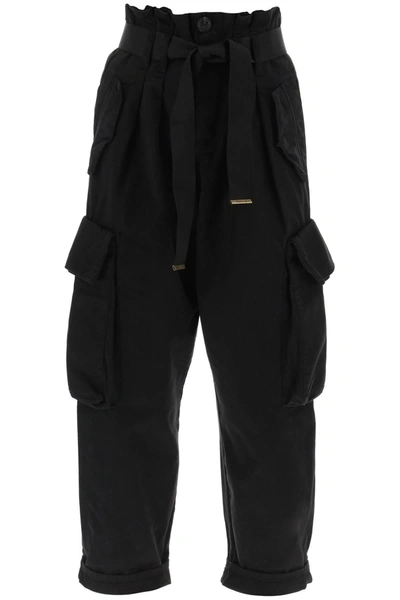Pinko Straight-leg Pleated-edge Cargo Pants In Black