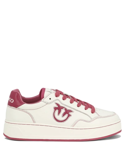 Pinko Logo Faux-leather Sneakers In Off White/fuchsia