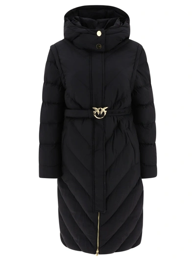 Pinko Chevron-quilting Padded Hooded Coat In Black