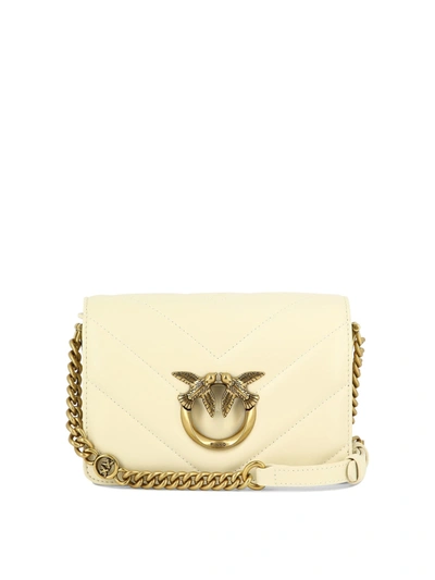 Pinko Mini Love Click Shoulder Bag In White+white-antique Gold