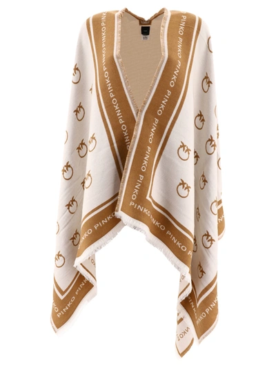 Pinko White Camel Wool Blend Poncho In Brown