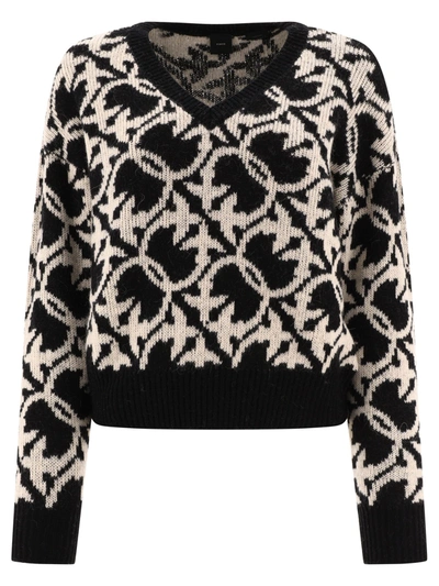 Pinko V-neck Knit Sweater In Black/white