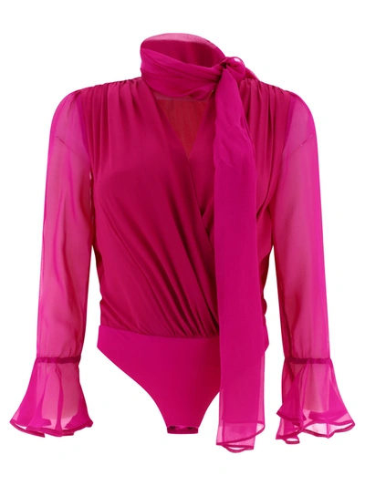 Pinko Silk Blend Bodysuit In Magenta