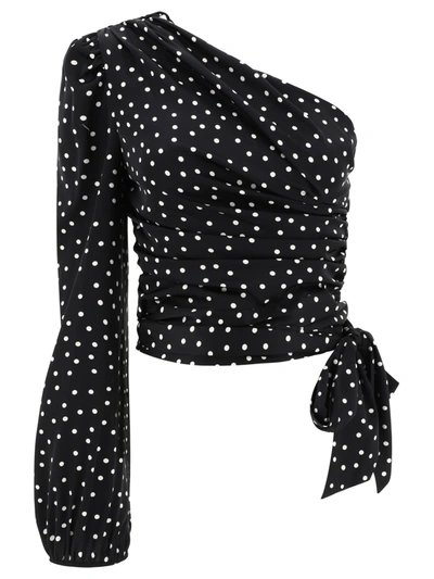 Pinko Thira One-shoulder Polka Dot Satin Blouse In Black