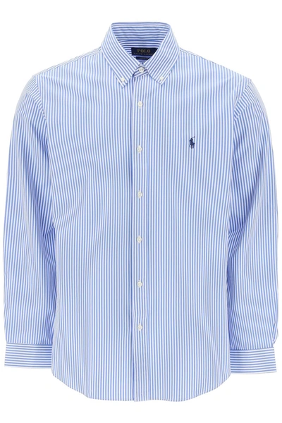Polo Ralph Lauren Striped Cotton Poplin Shirt In White,light Blue