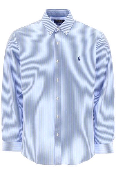 Polo Ralph Lauren Logo Striped Cotton Shirt In Blue White Stripe
