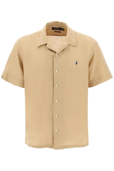 Polo Ralph Lauren Striped Linen Shirt In Beige