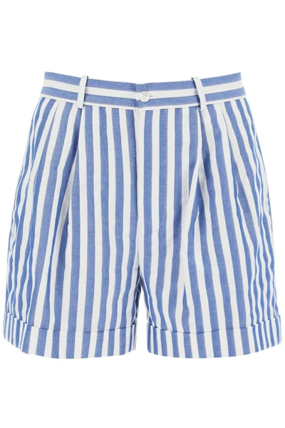 Polo Ralph Lauren Striped Pleated Cotton-blend Shorts In Multi-colored