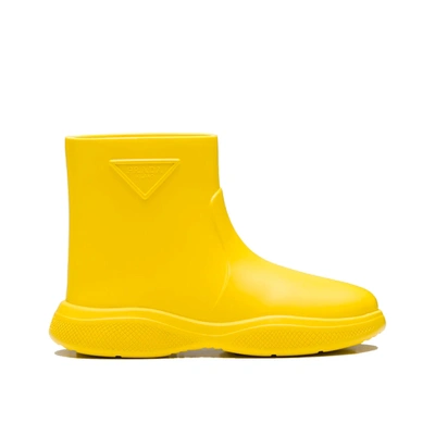 Prada Logo Rubber Boots In Yellow