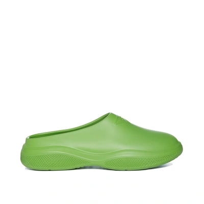 Prada Mellow Rubber Slippers In Green