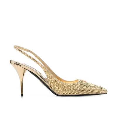 Prada Crystal Bling Slingback Pump In Platinum