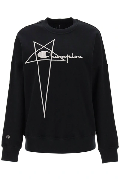 Rick Owens ' Crew Neck Sweatshirt With Logo Embroidery In Black