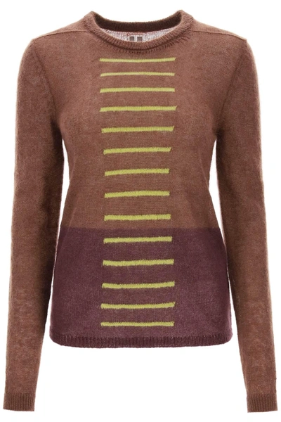 Rick Owens Judd Sweater With Contrasting Lines In Brown