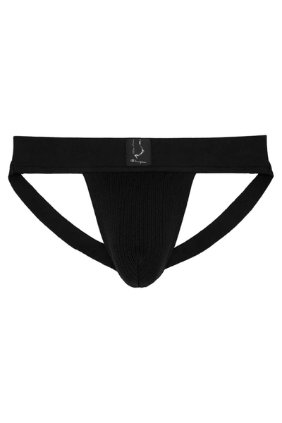 Rick Owens Champion Cotton Jockstrap In Black