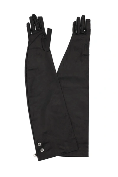 Rick Owens Long Leather Gloves Women In Black