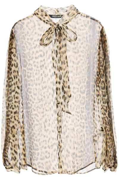 Roberto Cavalli Silk Shirt With Leopard Print In Mixed Colours