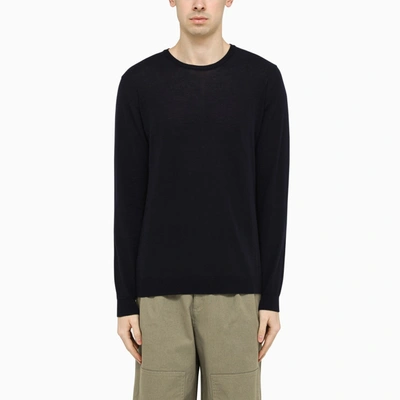 Roberto Collina Navy Cotton Crew Neck Jumper In Blue