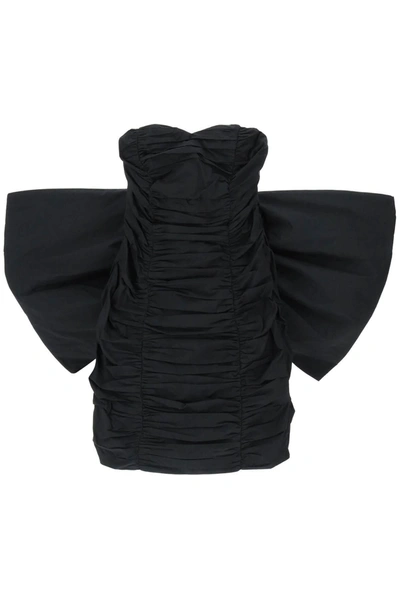 Rotate Birger Christensen Taft Pleated Mini Bow Dress In Black