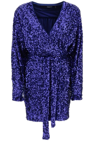 Rotate Birger Christensen Sequin Wide Shoulder Mini Dress In Blue