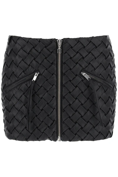 Rotate Birger Christensen Braided Faux-leather Mini Skirt In Nero