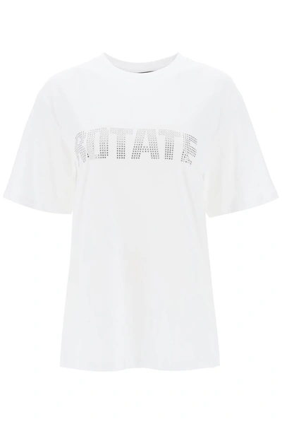 Rotate Birger Christensen Crew-neck T-shirt With Crystal Logo In White