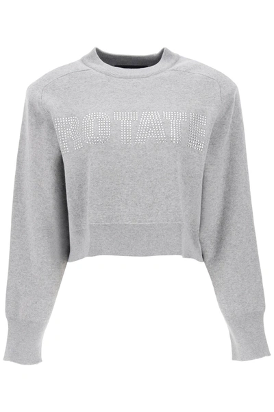 Rotate Birger Christensen Grey Logo Studded Cropped Jumper In Grigio