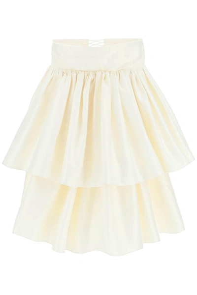 Rotate Birger Christensen Strapless Ruffled Tiered Duchesse-satin Mini Dress In Egret