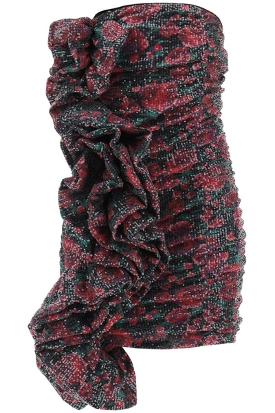 Rotate Birger Christensen Layla Strapless Ruffled Sequined Floral-print Recyled-mesh Mini Dress In Magenta