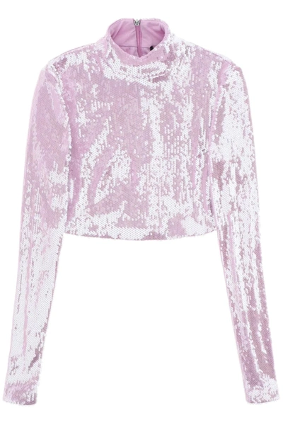 Rotate Birger Christensen Sequin Turtleneck Cropped Top In Purple